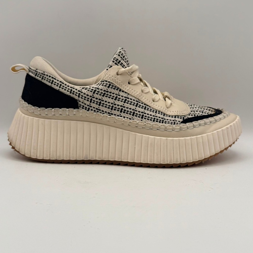 Dolce Vita Dennae Women's 8.5 Platform Sneakers Cream Black Woven Lace Up